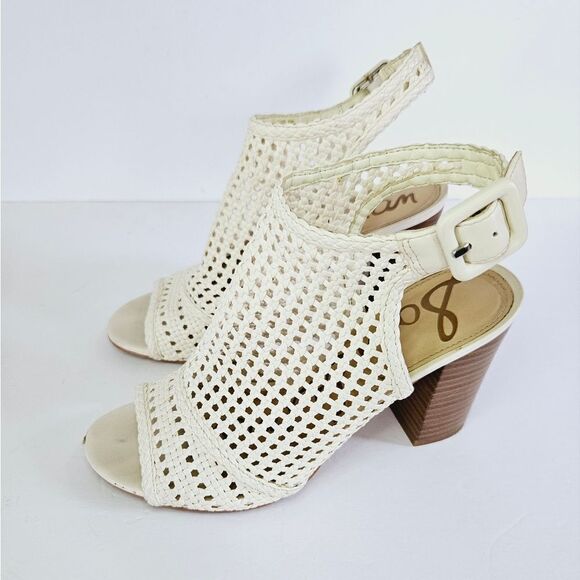 Sam Edelman Evie Basket Weave Open Toe White Sling Back Booties Sandals Heels 6 - Picture 7 of 11